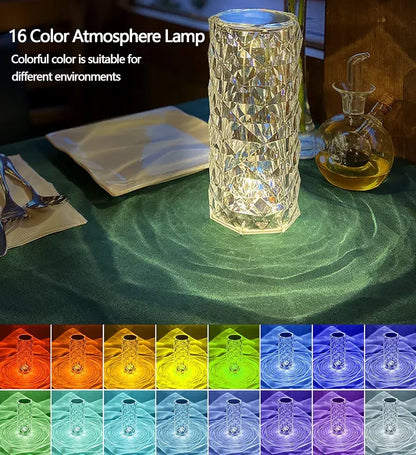 Crystal Table Lamp 16 Colors Changing with Remote Control Rechargeable LED Lighting Home Decor Touch Control Lamp