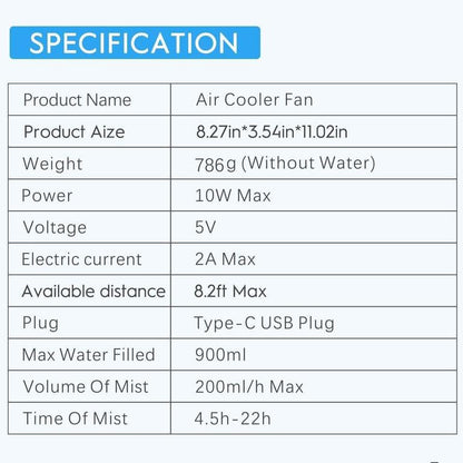 Portable Air Conditioner Fan,900ML Personal Air Conditioner with Ice Tray,5in1 Timming Evaporative Air Cooler,Cooling Fan with 7 Colors Light, 5 Sprays,3 Speeds,Ac Fan for Small Room,Office,Car,Camp
